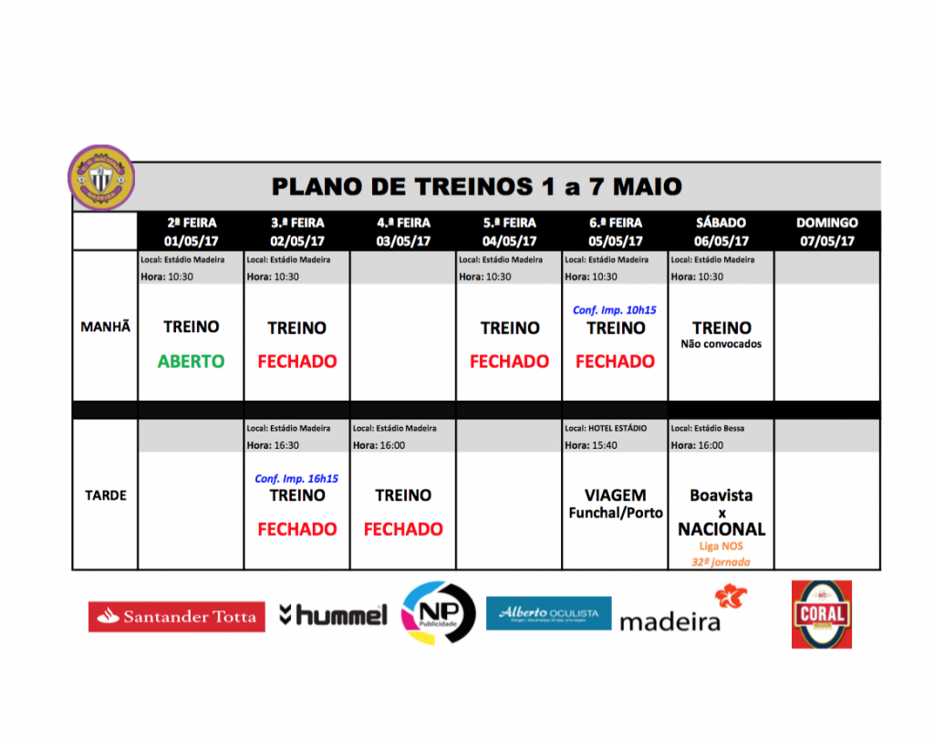 plano 1 a 7 maio